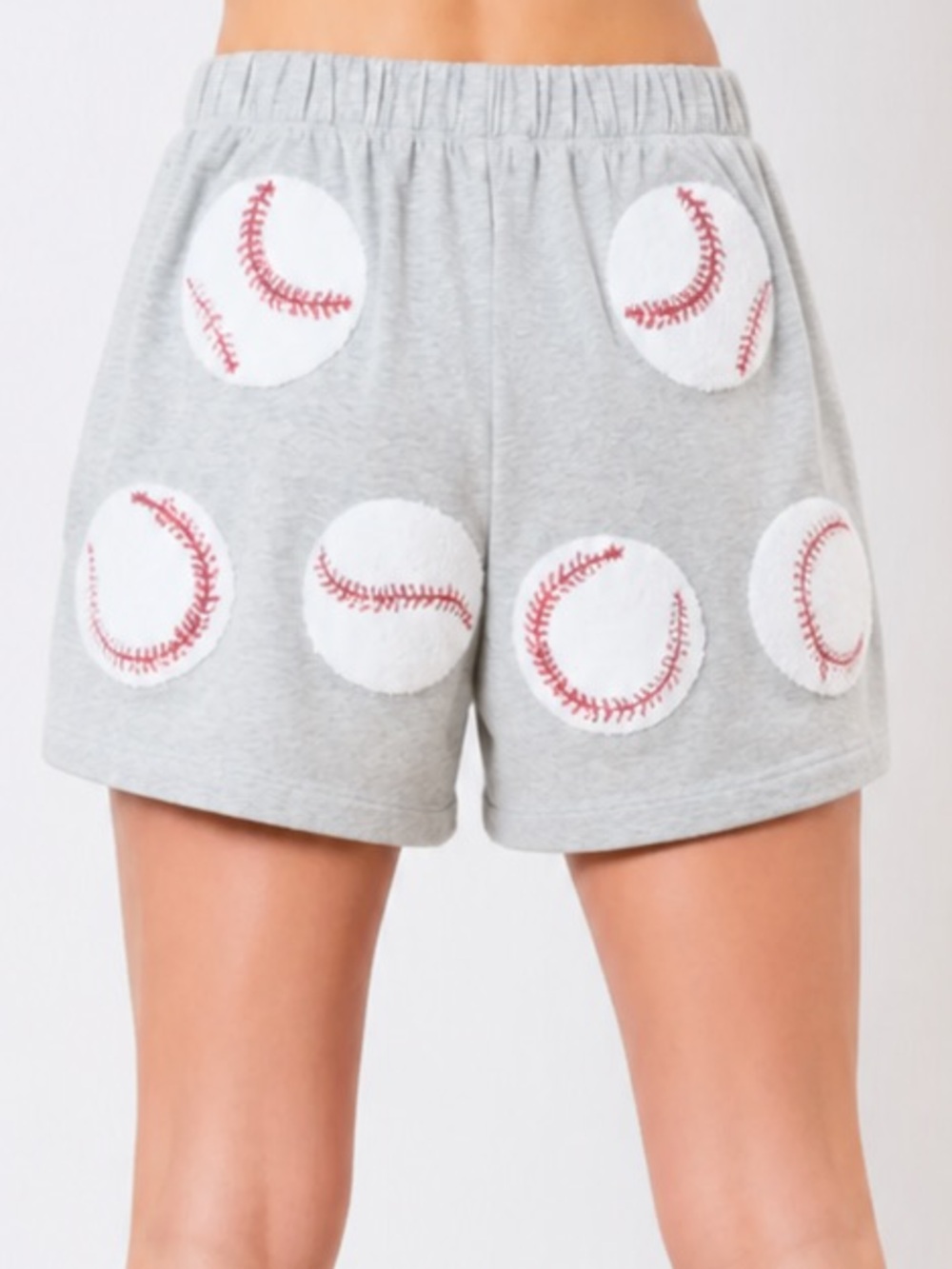 Peach Love Sequin Baseball Appliqué Patch Shorts Gray Women Small